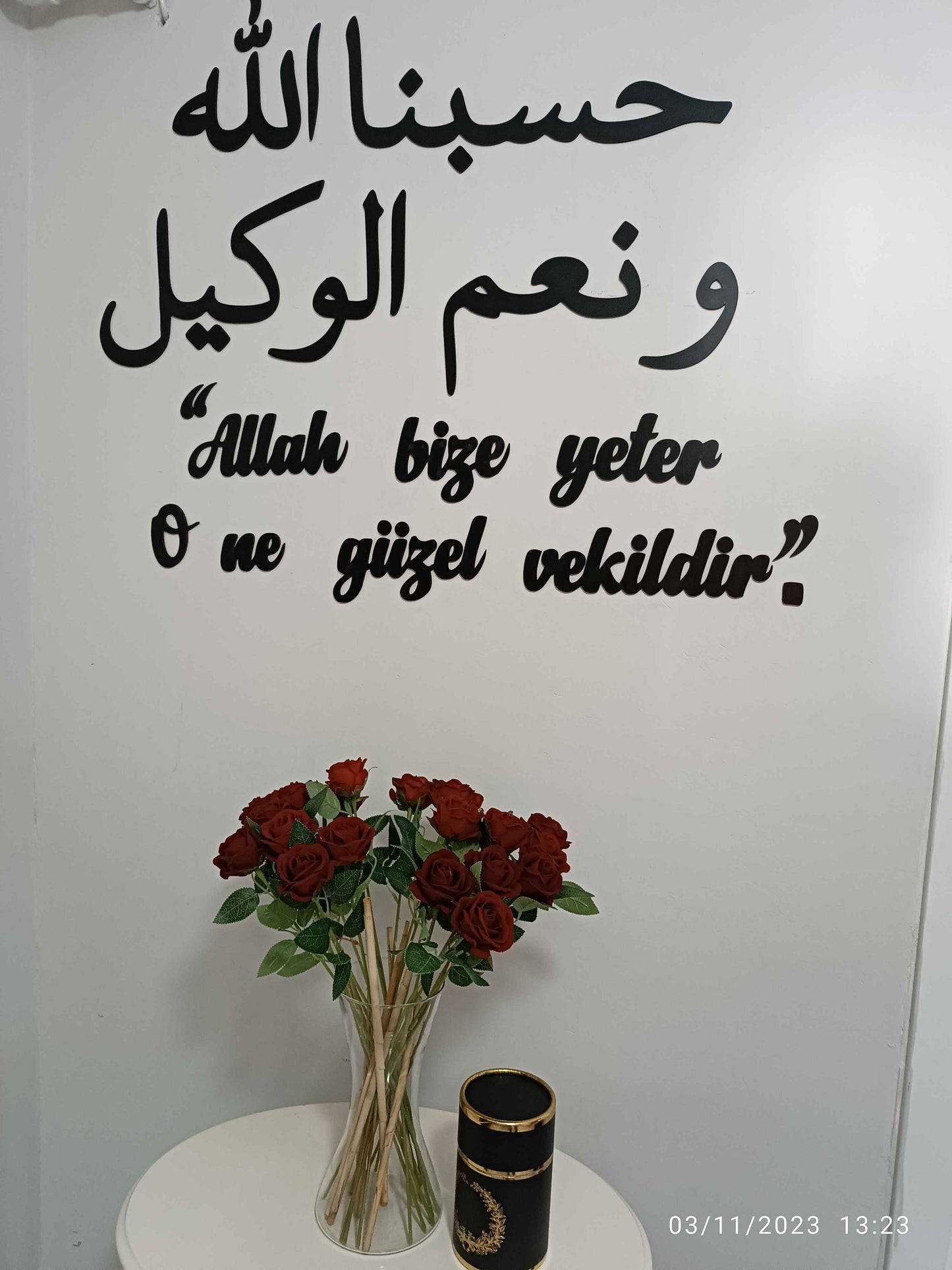 Allah Bize Yeter, Yazılı Islami Duvar Dekoru-arapça Ve Türkçe Duvar Dekoru 100 X 100cm