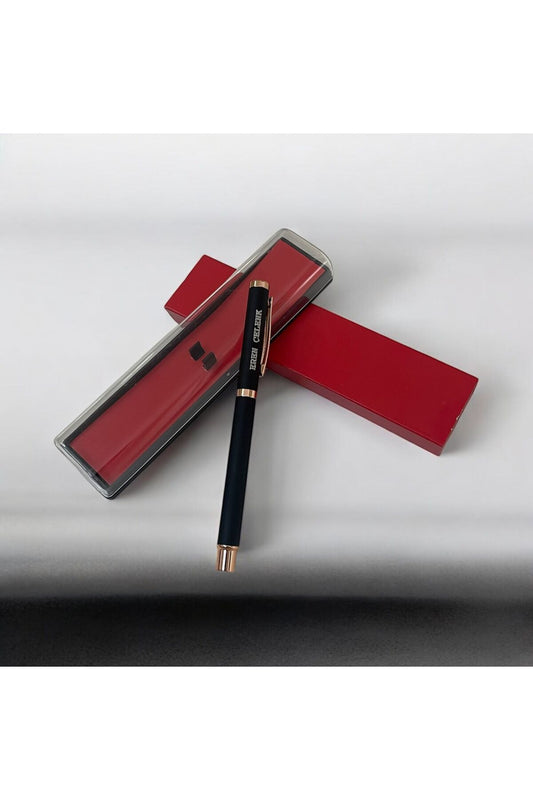 Luvary™- Kişiye Özel İsimli Özel Metal Roller Hediye Kutulu Siyah Kalem