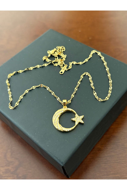 Ay Yıldız Kolye Zirkon Taşlı